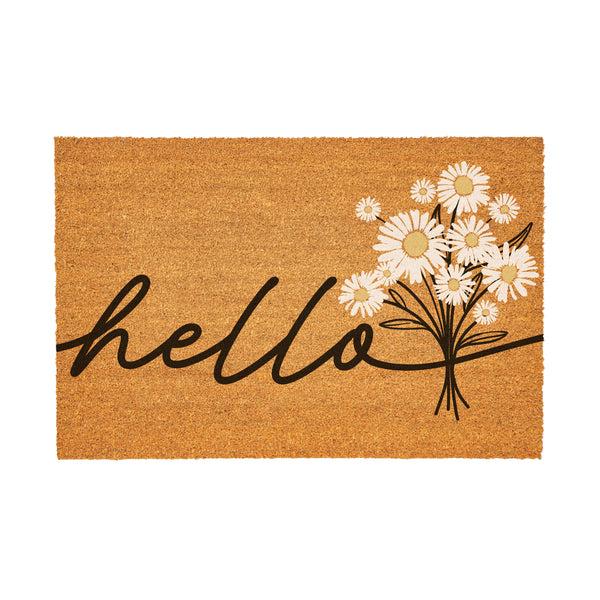 Plow & Hearth Daisy Scape Coir Mat "Hello" Bouquet 36"x24"
