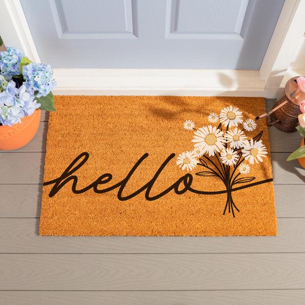 plow & hearth Daisy Scape Coir Mat "Hello" Bouquet 36"x24"