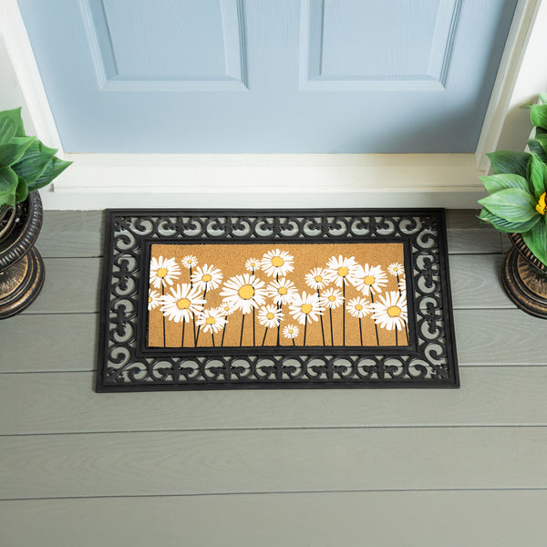plow & hearth Daisy Scape Flocked Coir Sassafras Switch Mat 22"x10"