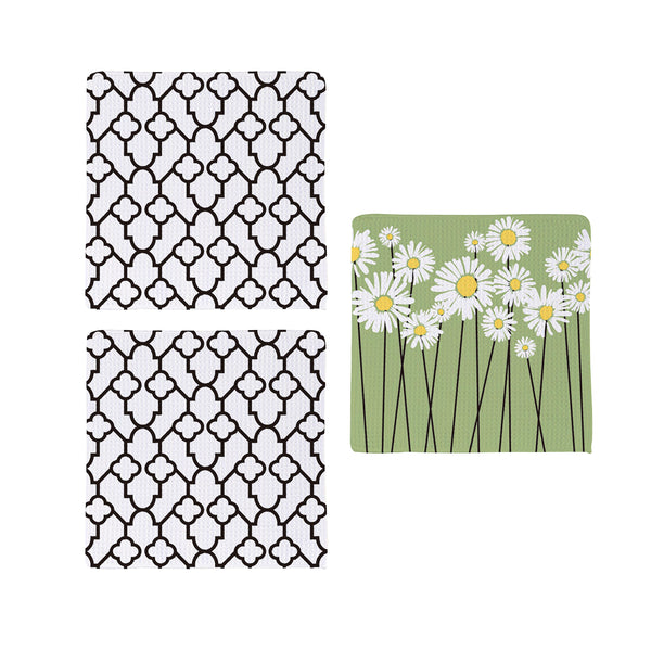 Plow & Hearth Daisy Scape Quick Dry Dish Cloth Set Of 3 10" X 10"