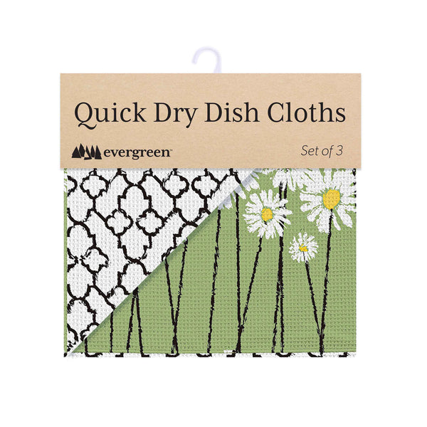 Plow & Hearth Daisy Scape Quick Dry Dish Cloth Set Of 3 10" X 10"