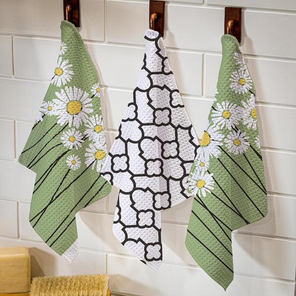 plow & hearth Daisy Scape Quick Dry Dish Cloth Set of 3 10" x 10"