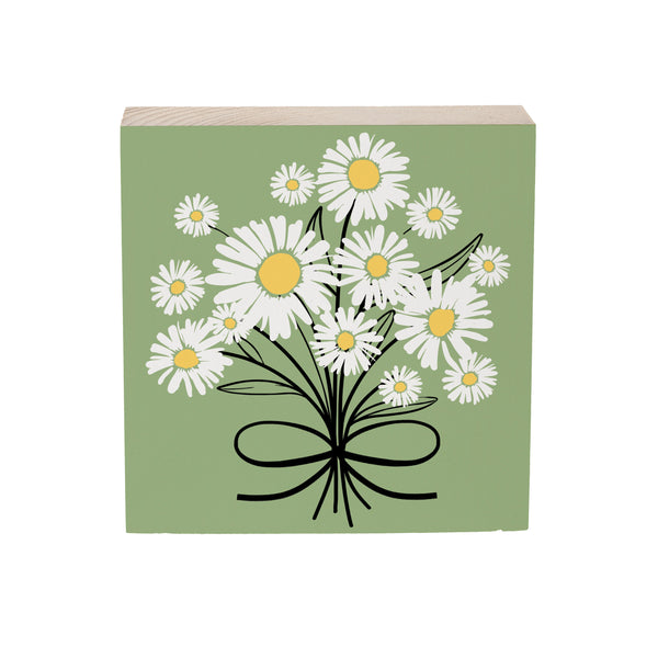 Plow & Hearth Daisy Scape Sign Wood Block Bouquet 6"x6"