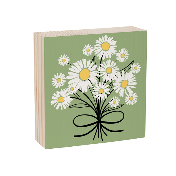 Plow & Hearth Daisy Scape Sign Wood Block Bouquet 6"x6"