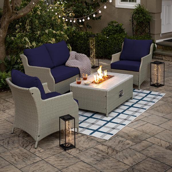 Plow & Hearth Deluxe 4Pcs Alum Wicker Conversation Set With Cushions