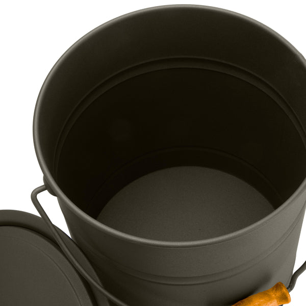 Plow & Hearth Deluxe Galvanized Ash Bucket With Handle Lid And Double-Layer Bottom