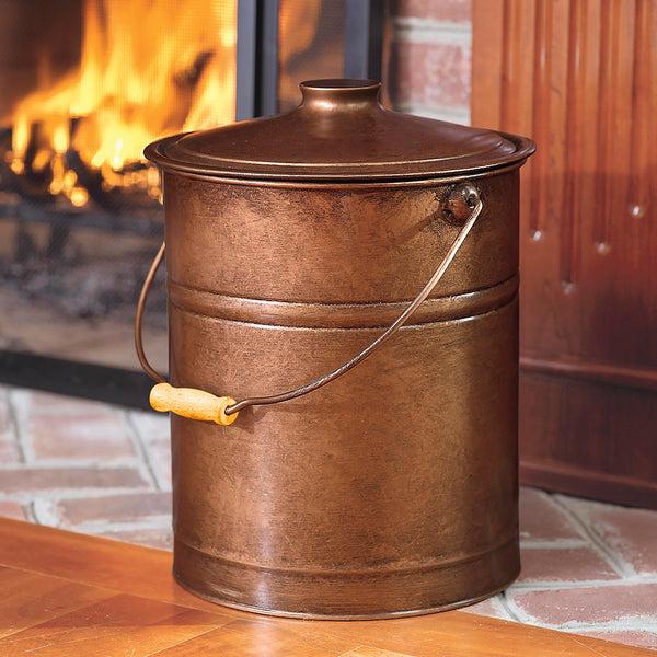 plow & hearth Deluxe Galvanized Ash Bucket with Handle Lid and Double-Layer Bottom