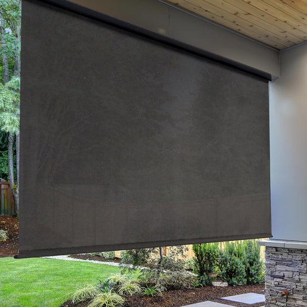 plow & hearth Deluxe Roll-Up Outdoor Solar Shade with Cordless Crank 8'W x 8'L