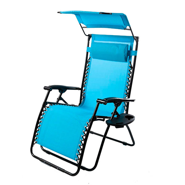 Plow & Hearth Deluxe Zero Gravity Chair With Awning Table And Drink Holder