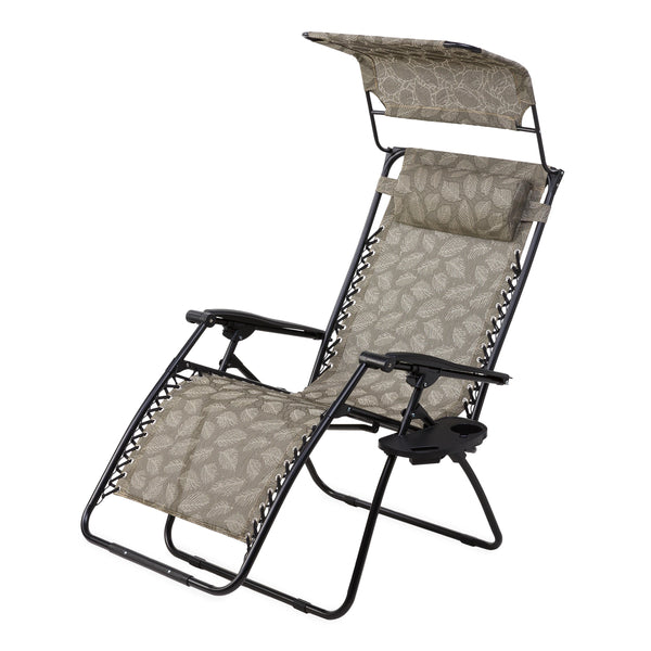 Plow & Hearth Deluxe Zero Gravity Chair With Awning Table And Drink Holder