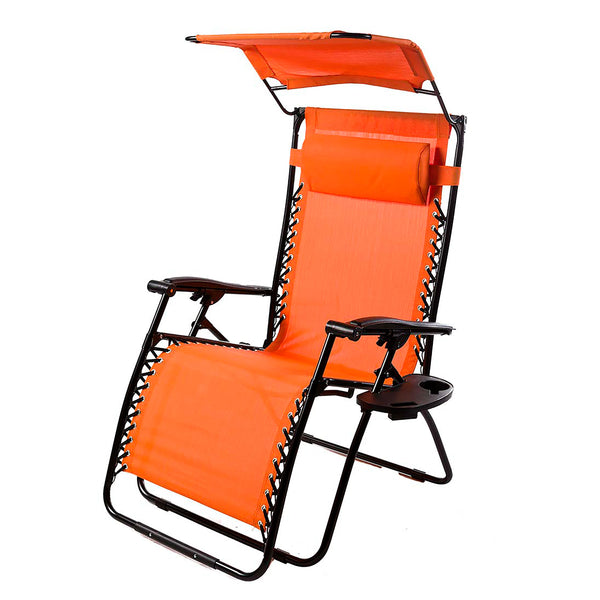 Plow & Hearth Deluxe Zero Gravity Chair With Awning Table And Drink Holder