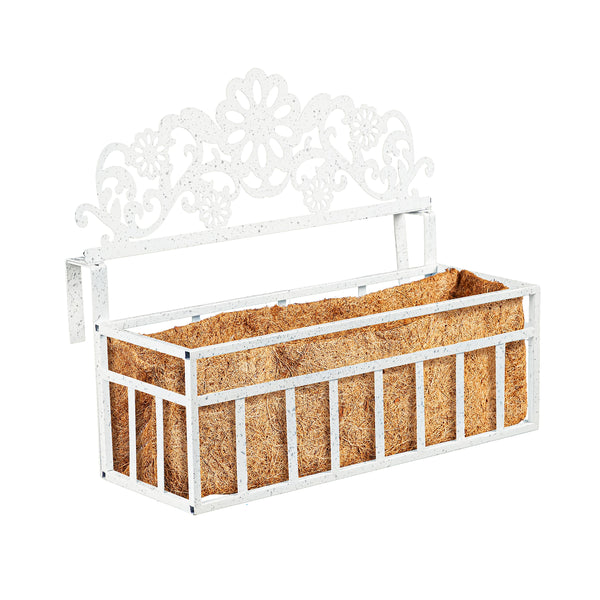 plow & hearth Distressed White Railing Planter with Topper Floral