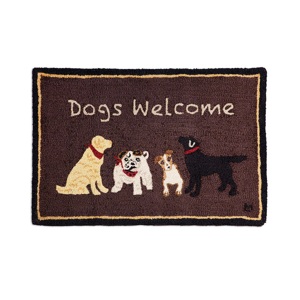plow & hearth Dogs Welcome Hand-Hooked Wool Accent Rug 24" x 36"