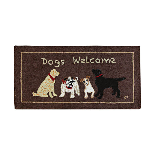 plow & hearth Dogs Welcome Hand-Hooked Wool Accent Rug 24" x 48"