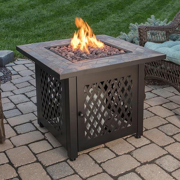 plow & hearth Dolan Outdoor LP Gas Fire Pit with Slate Tile Top 30"