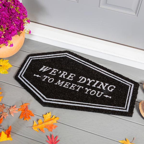 Plow & Hearth Dying To Meet You Coffin Shaped Halloween Coir Mat