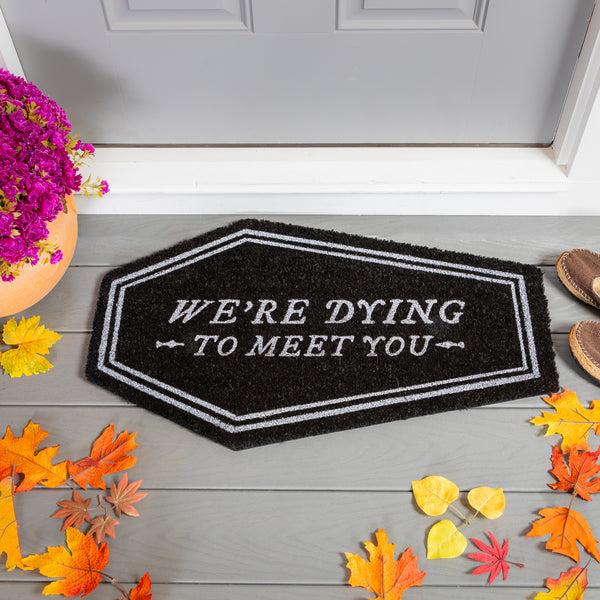 plow & hearth Dying To Meet You Coffin Shaped Halloween Coir Mat