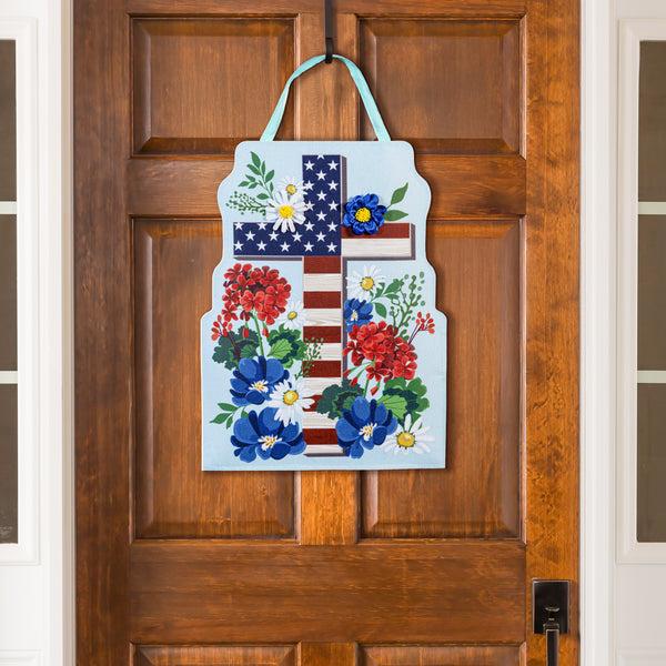 Plow & Hearth Easter Cross & Patriotic Cross Reversible Door Decor