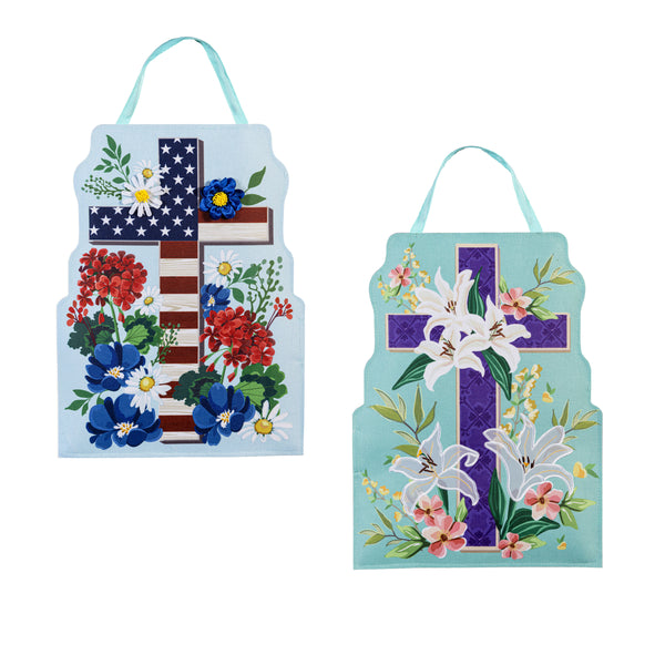 plow & hearth Easter Cross & Patriotic Cross Reversible Door Decor