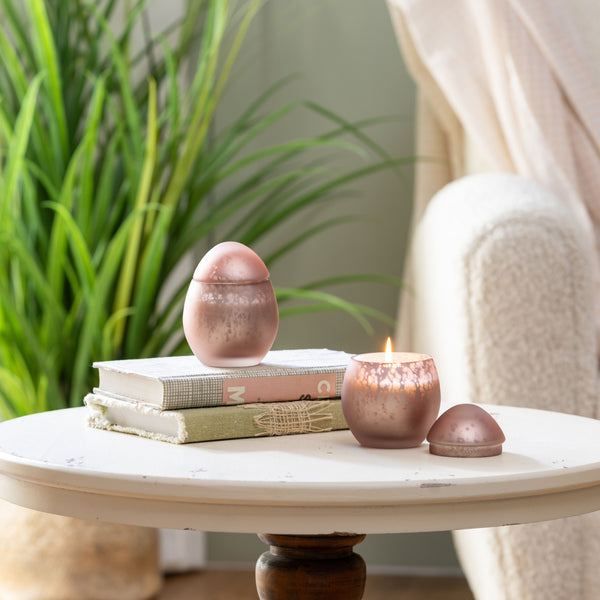 plow & hearth Egg Shape Mercury Glass Candle Rose Smoke