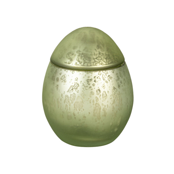 Plow & Hearth Egg Shape Mercury Glass Candle Smoke Green