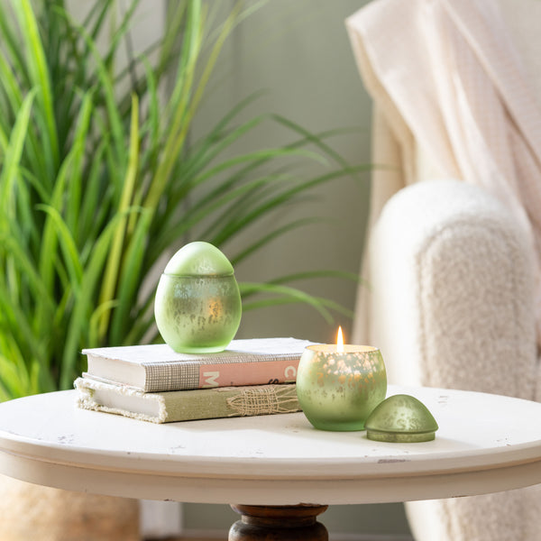 plow & hearth Egg Shape Mercury Glass Candle Smoke Green