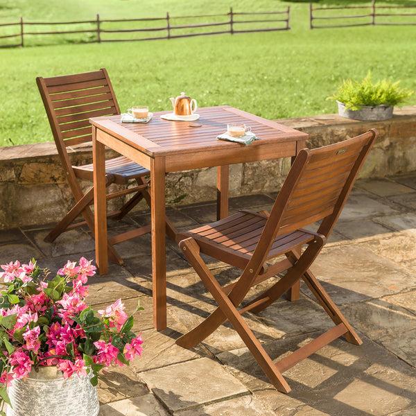 plow & hearth Eucalyptus Wood Outdoor Bistro Set Table and Two Chairs