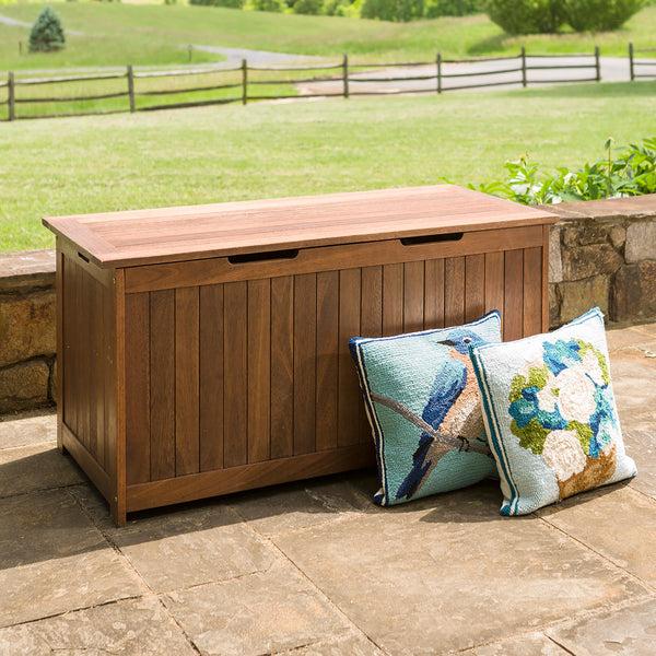 Plow & Hearth Eucalyptus Wood Storage Box Lancaster Outdoor Furniture Collection