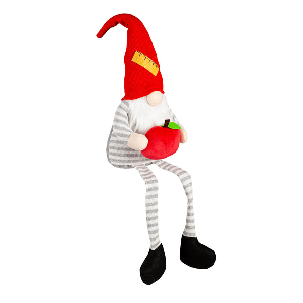 Plow & Hearth Fabric Teacher Gnome With Apple And Dangling Legs Table Décor