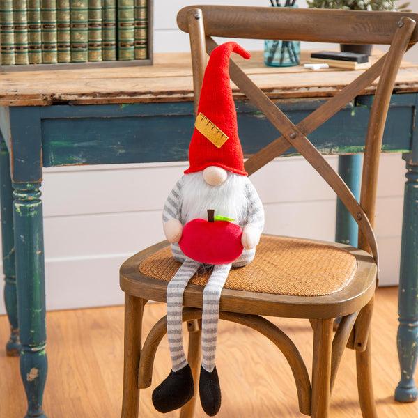 plow & hearth Fabric Teacher Gnome with Apple and Dangling Legs Table Décor