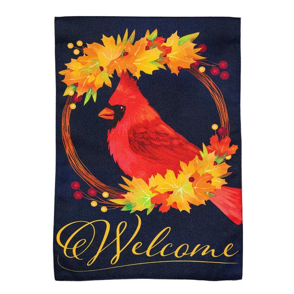Plow & Hearth Fall Cardinal Wreath Burlap Garden Flag