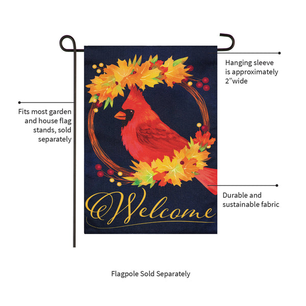 Plow & Hearth Fall Cardinal Wreath Burlap Garden Flag