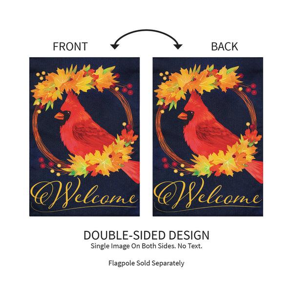 Plow & Hearth Fall Cardinal Wreath Burlap Garden Flag