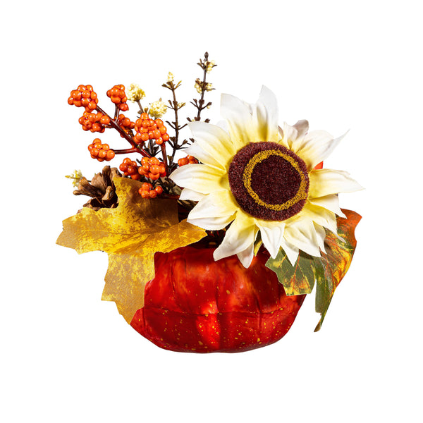 Plow & Hearth Fall Floral Artificial In Pumpkin Shaped Pot 6.5"L