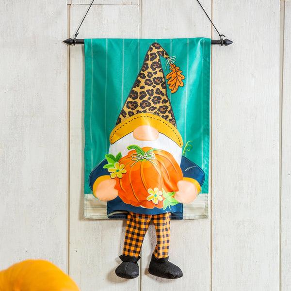Plow & Hearth Fall Gnome With Pumpkin Garden Kickin Flag
