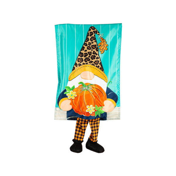 Plow & Hearth Fall Gnome With Pumpkin Garden Kickin Flag
