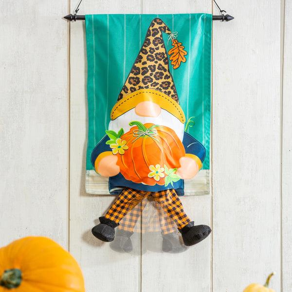 plow & hearth Fall Gnome with Pumpkin Garden Kickin Flag