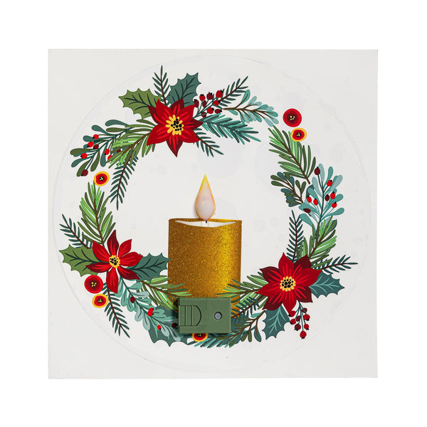 Plow & Hearth Feels Like The Holidays LED Hanging Décor Wreath With Flickering Light Window Decal 10"H