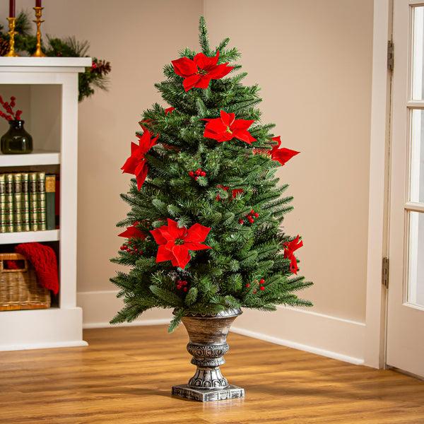 plow & hearth Feels Like The Holidays Tree Artificial Pine LED in Pot 47”H