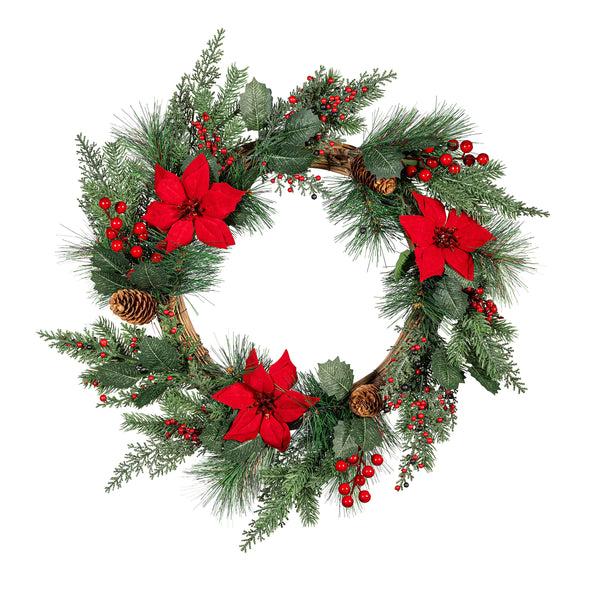 plow & hearth Feels Like The Holidays Wreath Artificial with Ornaments 20"H