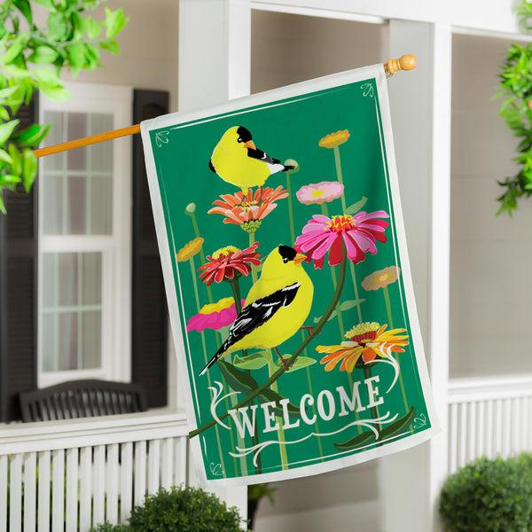 plow & hearth Finches and Flowers Applique House Flag