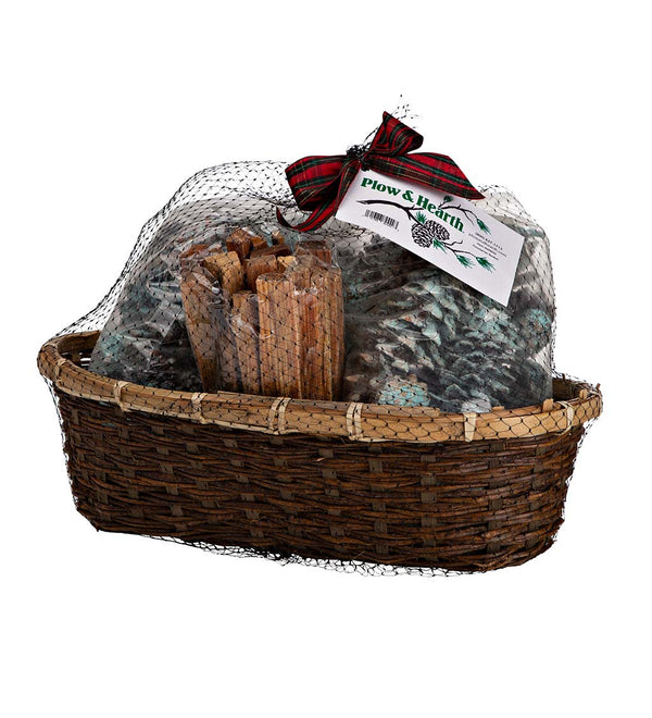 Plow & Hearth Fire Starter Holiday Gift Basket With Fatwood Color Cones And Wax Cones