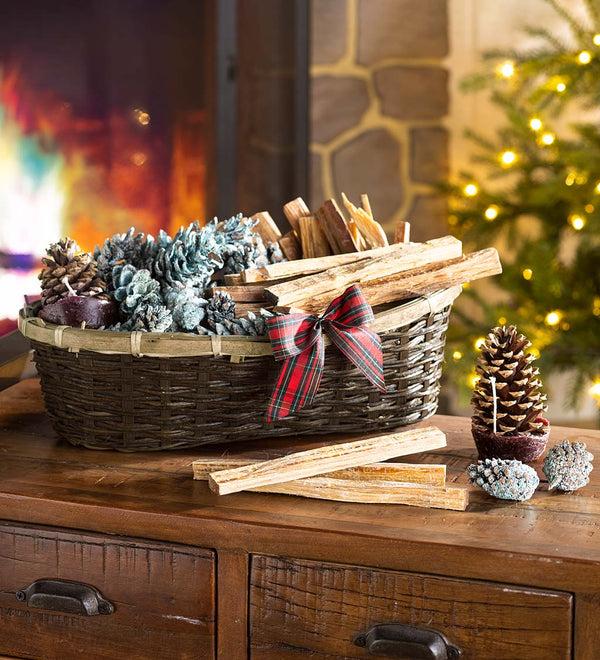 plow & hearth Fire Starter Holiday Gift Basket with Fatwood Color Cones and Wax Cones