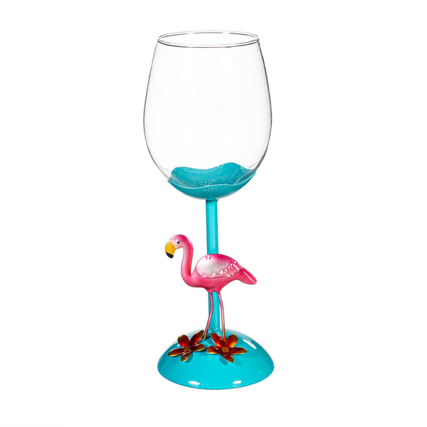 Plow & Hearth Flamingo Coastal Wine Glass 17oz Gift Box