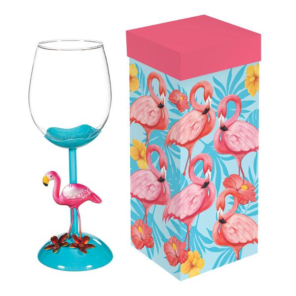 Plow & Hearth Flamingo Coastal Wine Glass 17oz Gift Box