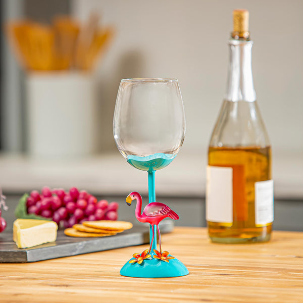 plow & hearth Flamingo Coastal Wine Glass 17oz Gift Box