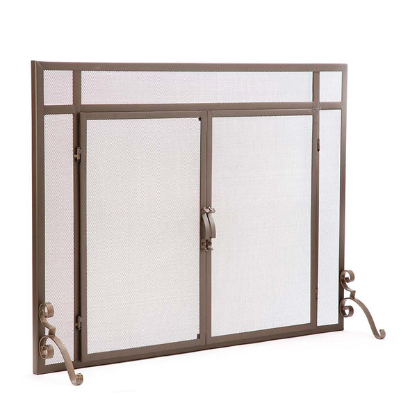 Plow & Hearth Flat Guard Fire Screens With Doors In Solid Steel 39"W X 31"H