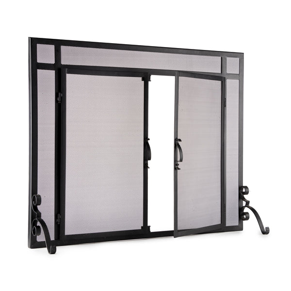 Plow & Hearth Flat Guard Fire Screens With Doors In Solid Steel 39"W X 31"H