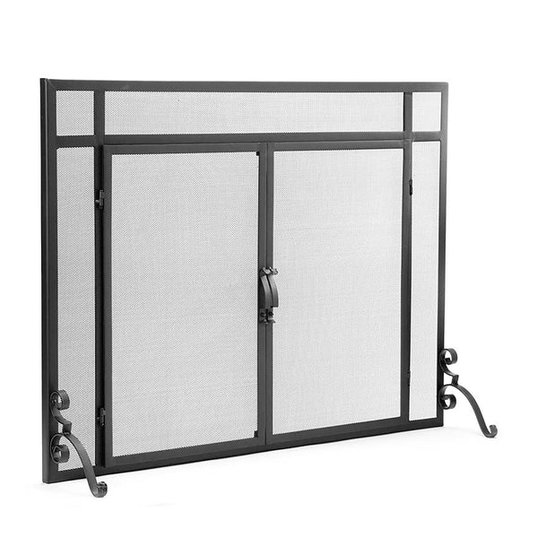 Plow & Hearth Flat Guard Fire Screens With Doors In Solid Steel 44"W X 33"H