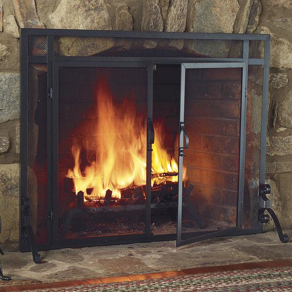 plow & hearth Flat Guard Fire Screens With Doors in Solid Steel 44"W x 33"H
